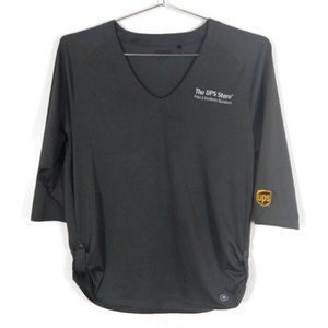 The UPS Store Women's V Neck Uniform Shirt Bottom Hem Roll Up Gray Size L